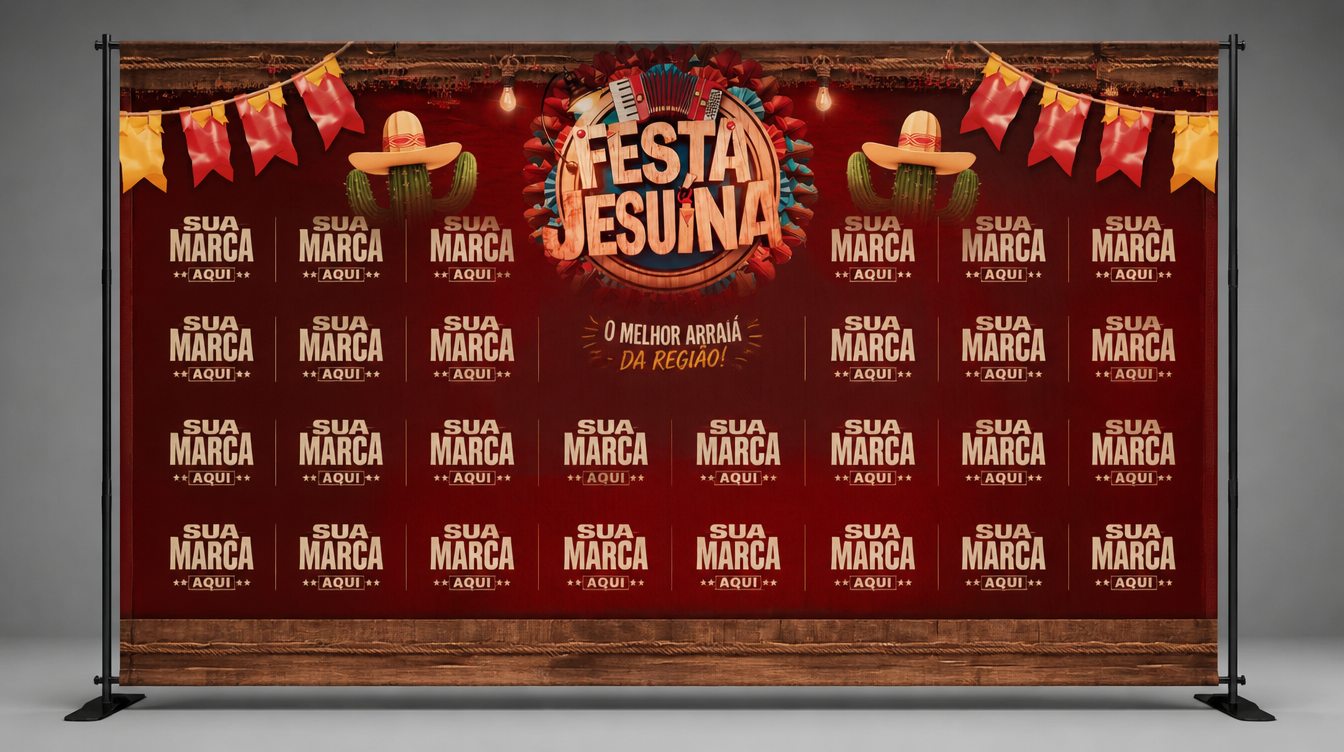 Backdrop oficial de fotos com marca do patrocinador